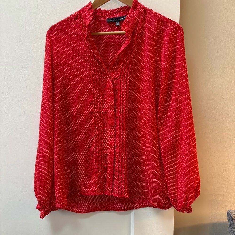 Jasmine & Juliana Red Polka Dot Pintuck Blouse - Size M